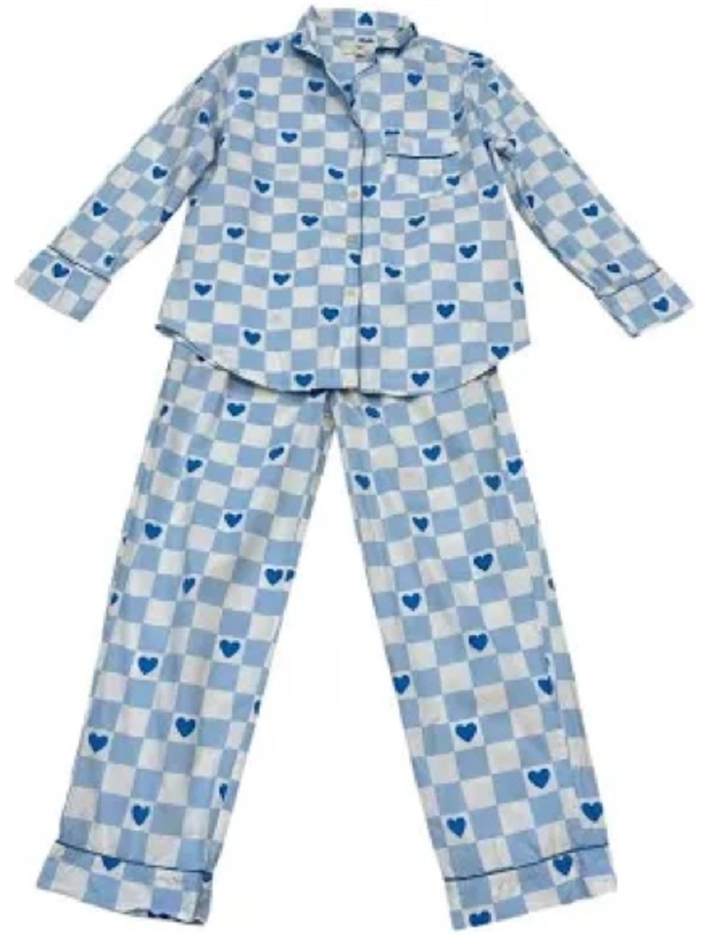 Printfresh Light Blue & Navy Heart Check Pajama Set